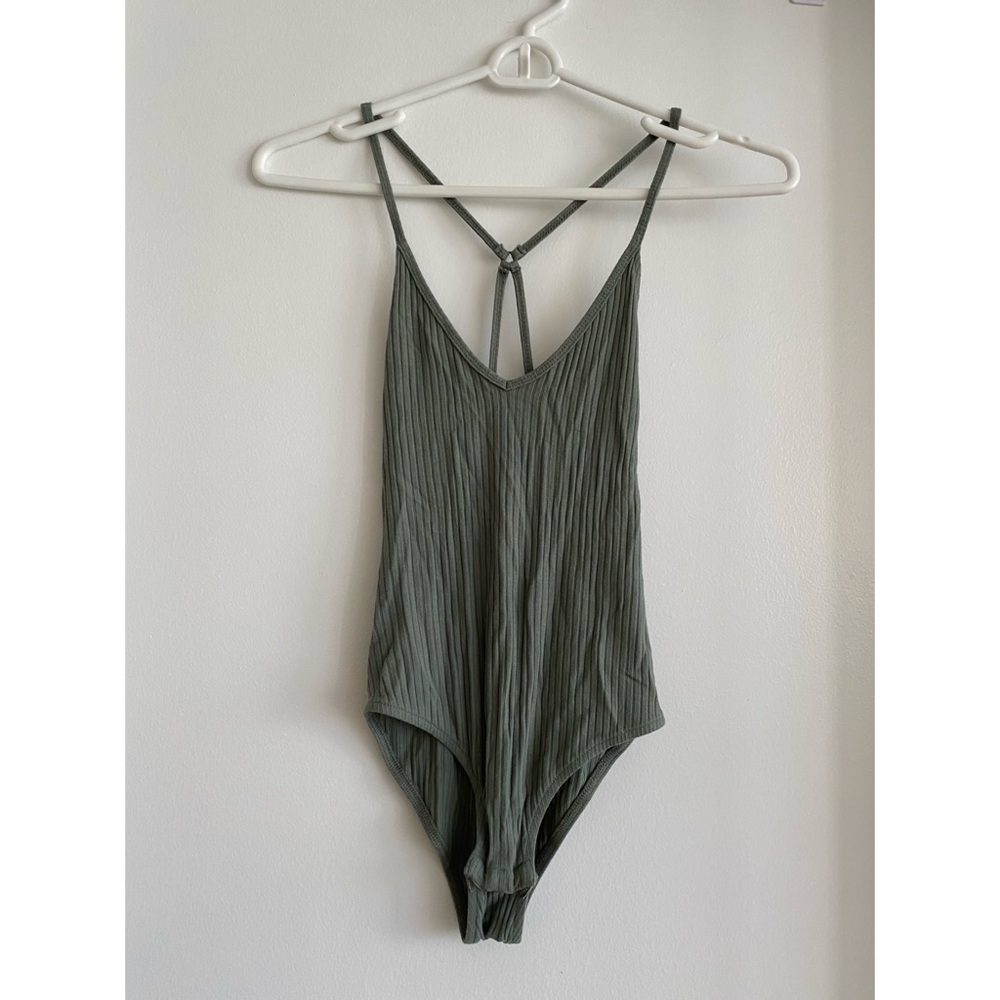 Topshop olive green ribbed tank top bodysuit, size 2